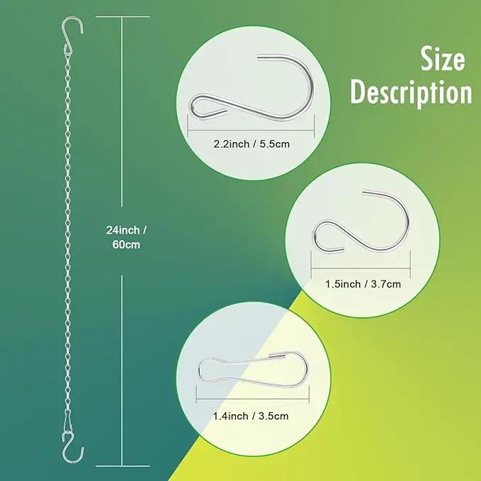 RIFNY Silver Hanging Chains with Hooks, 10 Pieces 24 Inch Chain for Hanging Bird Feeders Planters Baskets Billboards Lanterns Wind Chimes Silver 24 inch by GreenHaven Gardens
