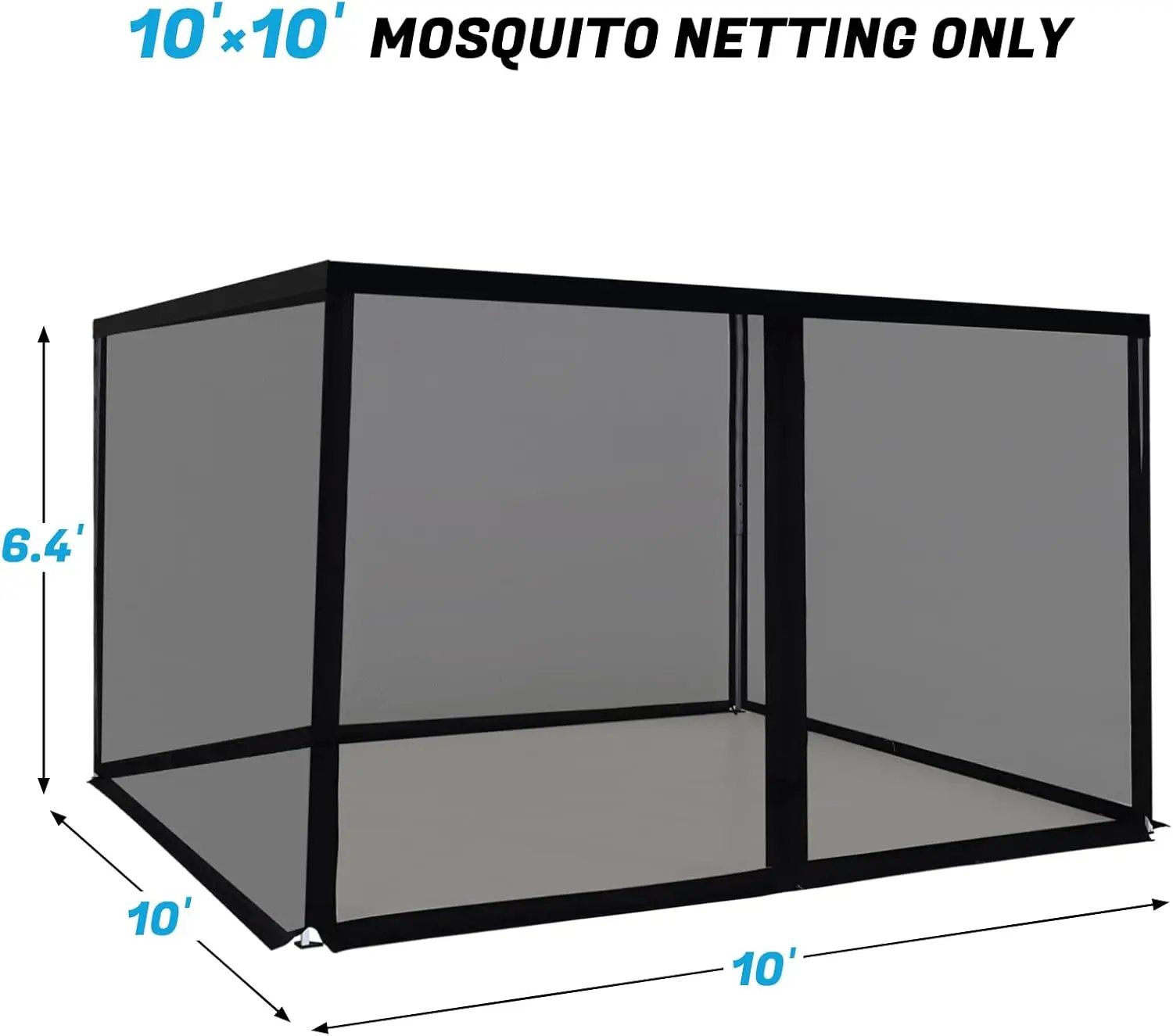 10'x10' Mosquito Netting for Patio with Zipper, Outdoor Replacement Mesh Sidewall Netting for Porch/Patio/Canopy/Gazebo (Mosquito Netting Only, Black) by GreenHaven Gardens