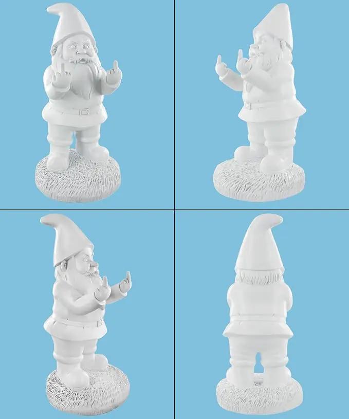 Gnometastic Gnude Gnomes - Middle Finger Unpainted Gnome, 12.5in, Paint Your Own Gnome - Funny Garden Gnomes to Paint for Adults, Polyresin Outdoor or Indoor by GreenHaven Gardens