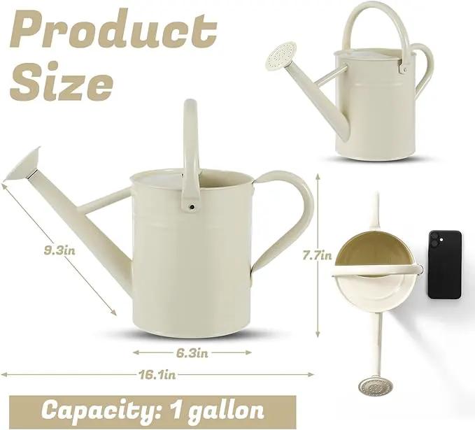 1 Gallon Watering Can for Plants, Watering Cans for Indoor&Outdoor Gardening, Galvanized Steel Watering Pot with Removable Spout, Metal Water Can with Ergonomic Movable Handle(White) by GreenHaven Gardens
