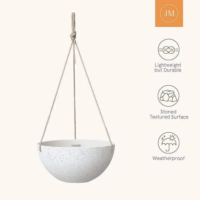 LA Jolie Muse Hanging Planters for Indoor Plants - Flower Pots Outdoor 10 inch Garden Planters and Pots,Speckled White Set of 2 by GreenHaven Gardens