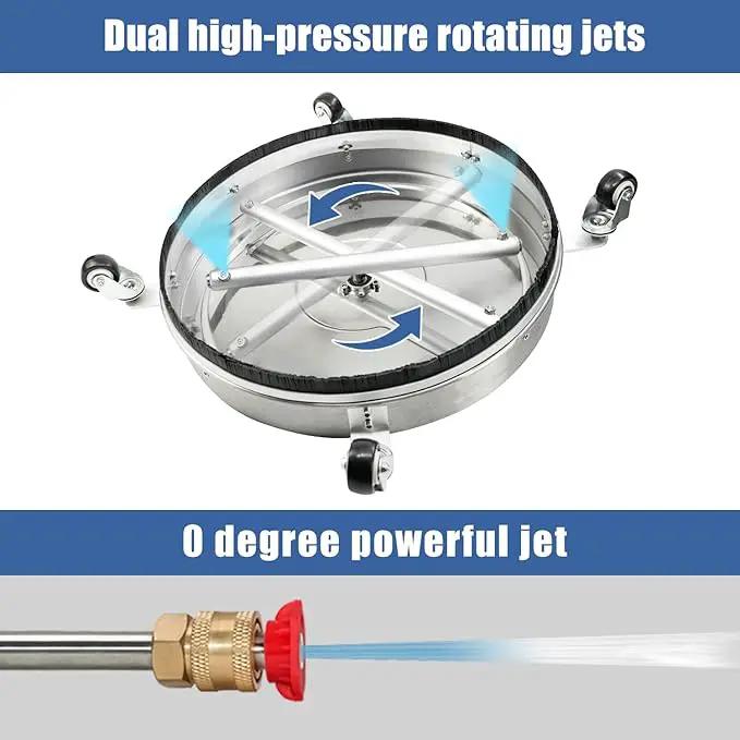 JANZ 20'' Pressure Washer Surface Cleaner with 4 Wheels, Stainless Steel Housing, 1/4" Quick Plug, 2 Extension Wands, 2 Replacement Nozzles and 3 Spray Nozzles, 4000 PSI by GreenHaven Gardens
