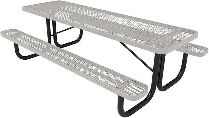 Coated Outdoor Furniture Heavy-Duty Portable Outdoor Picnic Table, Thermoplastic Coated Expanded Metal Commercial-Grade Patio Dining Furniture Made in America (8ft Rectangular, Grey) by GreenHaven Gardens