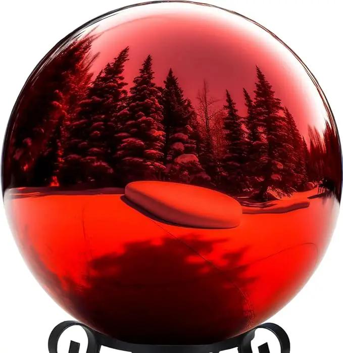 10 Inch Stainless Steel Gazing Globe,v2croft Hollow Ball Mirrored Surface Polished Shiny Sphere,Garden Stainless Steel Gazing Ball for Outdoor Lawn Pond Yard Ornament(red) by GreenHaven Gardens