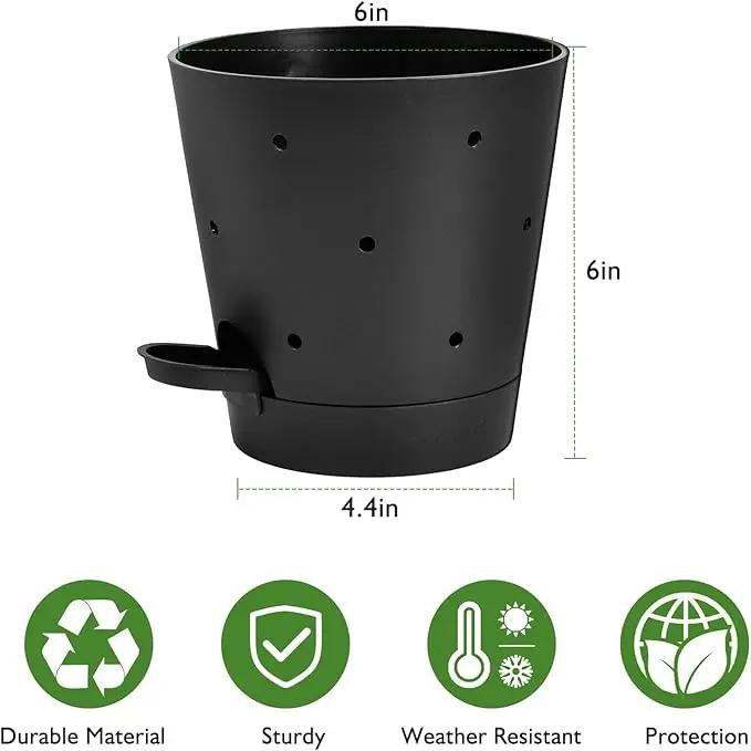 Orchid Pots with Holes, 6 Inch Self Watering Orchid Pot 2 Pack Plastic Plant Pots for Orchid, Flower (Black) by GreenHaven Gardens
