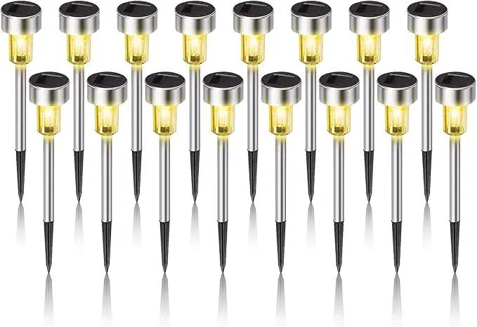 Dream Master Solar Lights Outdoor Waterproof, Stainless Steel LED Landscape Lighting Outdoor Solar Lights for Outside Solar Garden Lights for Pathway, Walkway, Patio, Yard, Lawn - 16 Pack(Warm White) by GreenHaven Gardens
