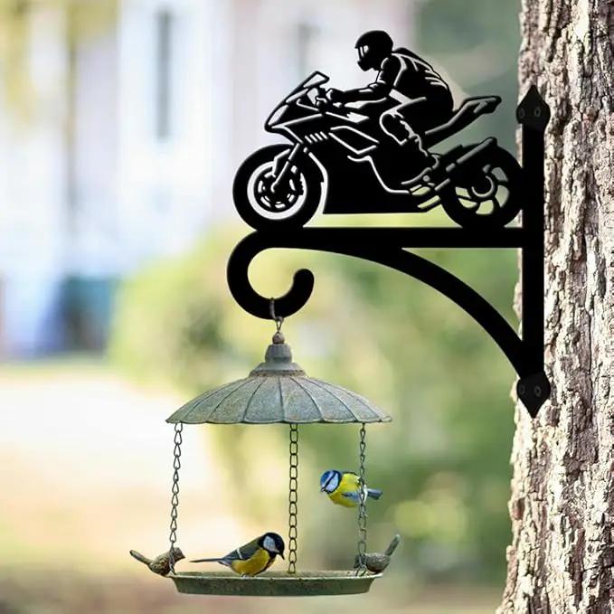 peacoblue Iron Plant Hangers Hooks for Outdoor Indoor Hanging Plants Flower Fern Pots Lantern Bird Feeder,11.8"x15.1" Weather Resistant Metal Wall Holder for Porch Garden Farmhouse(Motorcycle) by GreenHaven Gardens