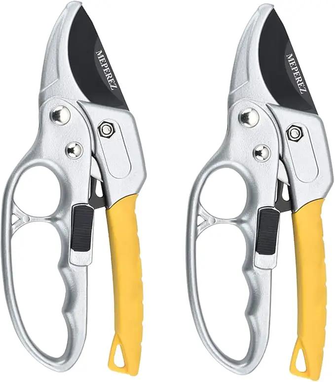 Premium 8 inch garden clippers, 3 Times Easy to Work, Arthritis Weak Hand Snips (2 pack-yellow) by GreenHaven Gardens