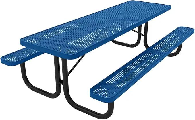 Coated Outdoor Furniture Heavy-Duty Portable Outdoor Picnic Table, Thermoplastic Coated Punched Steel Commercial-Grade Patio Dining Furniture Made in America (8ft Rectangular, Textured Light Blue) by GreenHaven Gardens