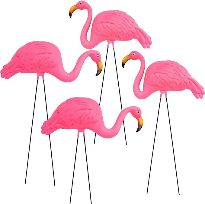 GiftExpress Pink Flamingos Yard Decorations - 4 Pack Extra Large 24" Tall Plastic Flamingo Statue w/Metal Stakes - Lawn Ornaments & Garden Decor for Outdoor Parties by GreenHaven Gardens