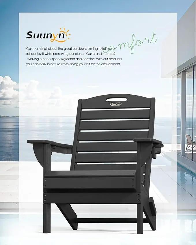 Adirondack Chairs Set of 4, Outdoor Fire Pit Chairs, HDPE All-Weather Adirondack Chairs with Cup Holder, Lawn Chair for Deck, Patio, Garden (Black) by GreenHaven Gardens