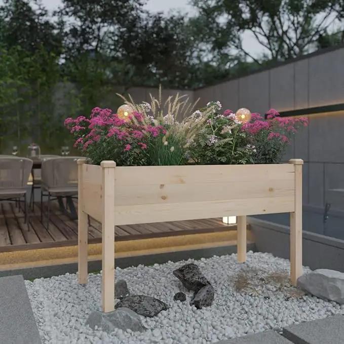 Raised Garden Bed 48.5x24.4x30 Inch, Elevated Wood Planter Box with Legs for Vegetable Flower Herb Outdoors Backyard, Patio, Balcony with Liner (Natural Wood) by GreenHaven Gardens
