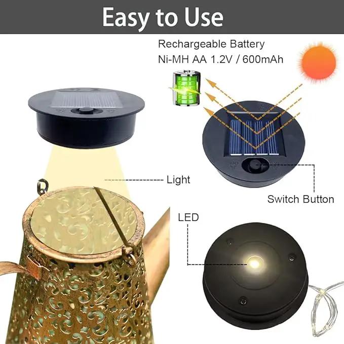 2 Pack Solar Watering Can String Lights Replacement Top - Round Solar Panel Outdoor Waterproof 32 Ft LED Copper Wire Hanging Lanterns Solar Lantern Battery Box Replacement Accessories(Warm/Cold) by GreenHaven Gardens