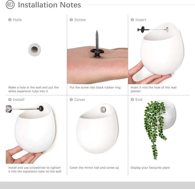 Dahey Wall Planters with Fake String of Pearls Plant Artificial Succulent Small Modern Ceramic Mounted Planter Round Hanging Wall Vase Display Holder for Indoor Garden Office Decor, Set of 2 by GreenHaven Gardens