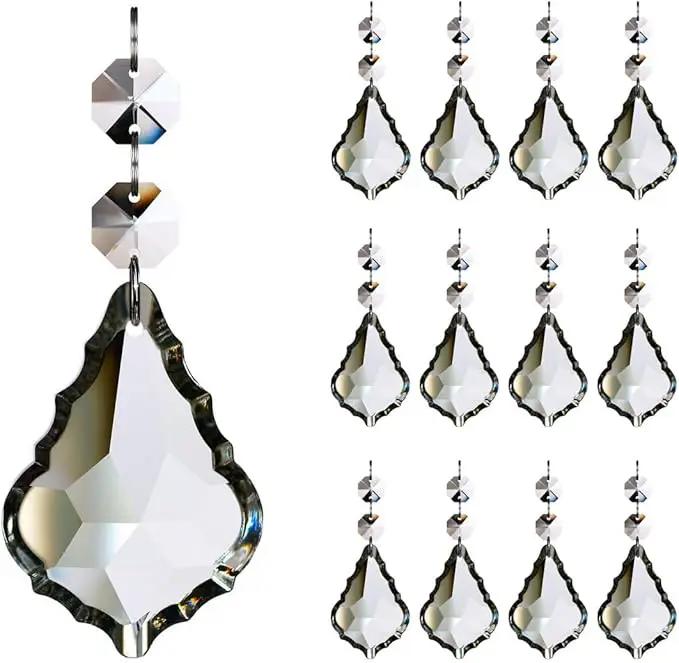 12pcs Crystal Chandelier Maple Leaf Prism Pendant Parts, 76mm Hanging Crystals Beads for Chandelier Wedding Decoration Clear by GreenHaven Gardens