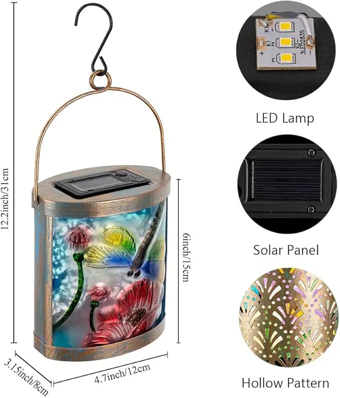 Starsoul 2 Pack Hanging Solar Lantern Outdoor Waterproof Glass Dragonfly and Lotus Decorative Solar Lights for Outside Garden Yard Table Patio Decor by GreenHaven Gardens
