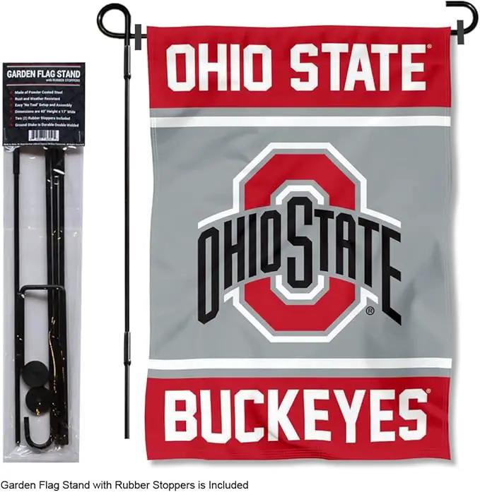 College Flags & Banners Co. Ohio State Buckeyes Garden Flag with Stand Holder by GreenHaven Gardens