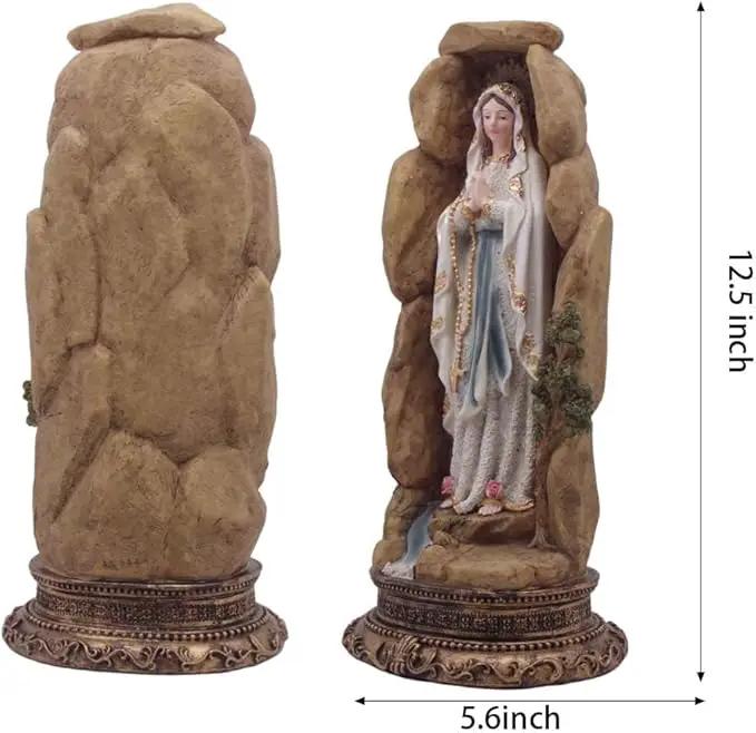 MeritMode Virgin Mary Collectible Figurines - Our Lady of Lourdes in Grotto Design, Handcrafted Resin Religious Gifts Decor for All Faiths, 12.5" H by GreenHaven Gardens