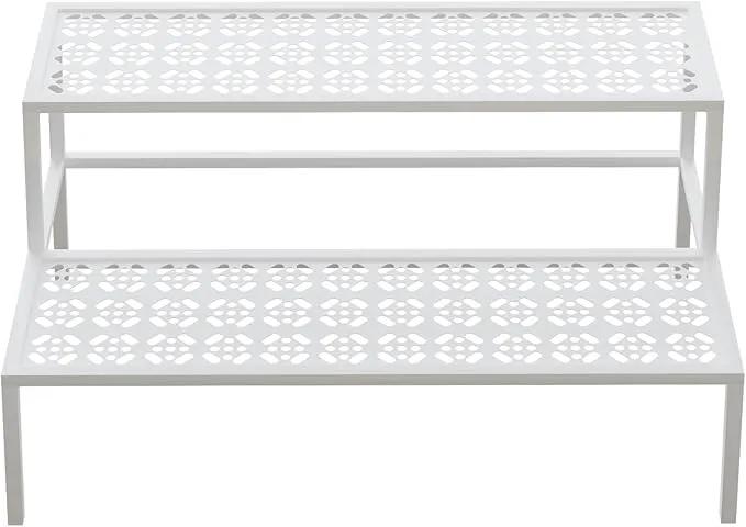aboxoo Metal Plant Stand Metal 2 Tier Potted Multiple Flower Pot Holder Plant Shelf Indoor Plants Multiple,Outdoor Heavy Duty Planter Display Shelving Unit for Patio Garden Corner Balcony,Living Room(White) by GreenHaven Gardens