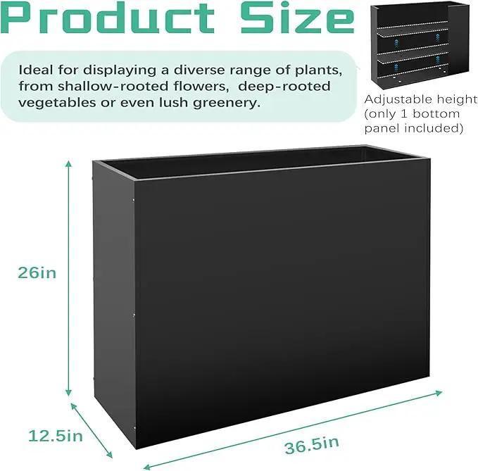 Metal Rectangular Planter Box, Large Planter Boxes Outdoor, 37''L x 13''W x 26''H Heavy Duty Plant Box with Removable Insert Shelf, 3 Tier Adjustable Height Tall Garden Planter for Plants, Flowers by GreenHaven Gardens