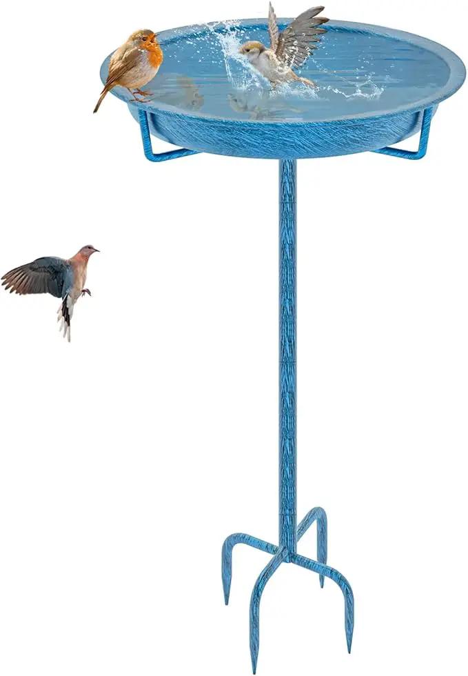 Metal Bird Bath for Outside, 36.2" Height Birdbath Bowl Standing Bird Feeders for Outdoors with 4 Prongs Base Stake, Freestanding Birdfeeders for Garden Yard Lawn Decor (Retro Blue) by GreenHaven Gardens