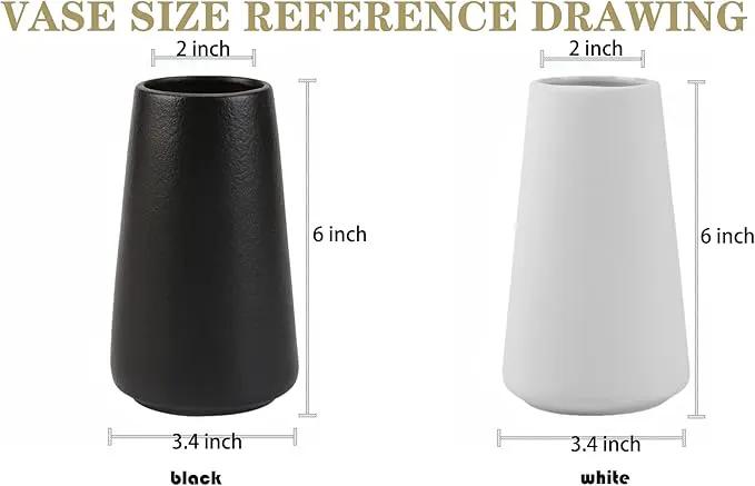 Simple Vase for Flowers Plants, Matte Vases for Modern Table Shelf Home Decor Wedding Boho Decor, 6" H Frosted Elegant Ceramic Vase for Pampas Grass Fluffy Stem Bouquet Lavender Flowers (White, 2) by GreenHaven Gardens