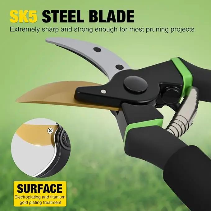 Yesker Pruning Shears for Gardening 8.5" Professional Bypass Garden Scissors Yard Clippers with Sharp SK5 Steel Blade Heavy Duty Hand Pruners for Branch Flower Plant Trimming Cutting Gardening Tools by GreenHaven Gardens
