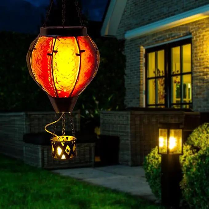 2PCS Hot Air Balloon Solar Lantern with Flame Flickering Light LED Glass Hanging Solar Lanterns Outdoor Waterproof Hot Air Balloon Decoration Outdoor Light for Patio Tree Yard Garden Decor by GreenHaven Gardens
