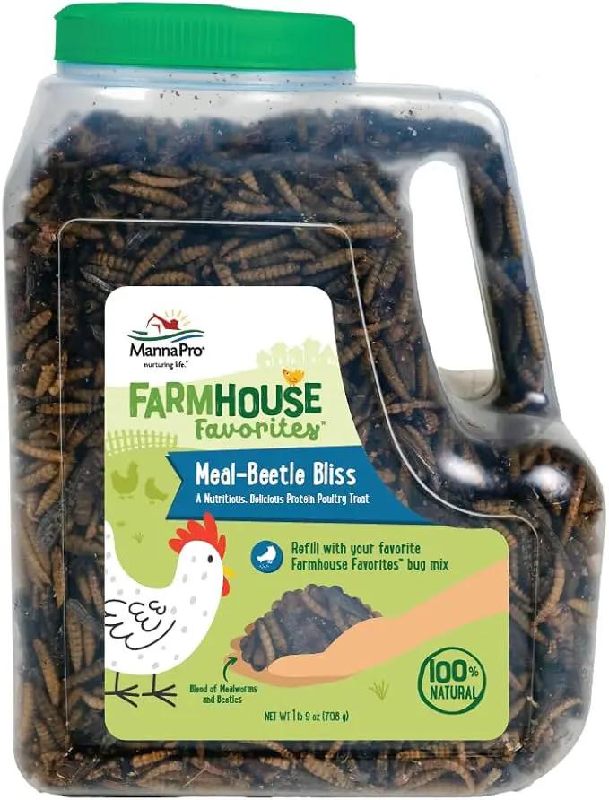 Manna Pro Farmhouse Favorites Beetle Bliss Poultry Treat – Blend of Mealworms and Beetles – All Natural Treat for Chickens, Ducks, Geese, Turkeys, & Guinea Fowl – 45% Protein – 25oz by GreenHaven Gardens