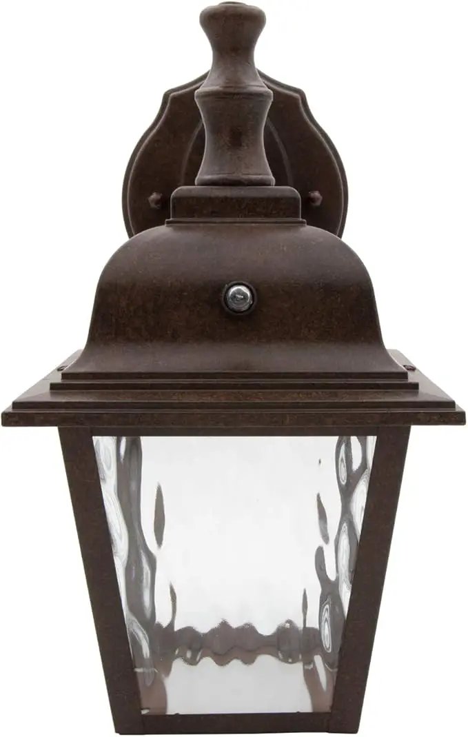 Maxxima LED Porch Lantern Outdoor Wall Light Fixture - Aged Bronze, Clear Water Glass, Photocell Sensor, 875 Lumens, 3000K Warm White, Dusk to Dawn Light Sensor, Exterior Decorative Light by GreenHaven Gardens