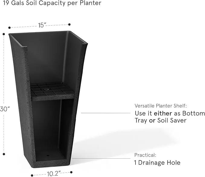 LA JOLIE MUSE 30 Inch Tall Planters for Outdoor Plants, 2 Sets Concrete Grey, Tall Outdoor Planters, Modern Square Outdoor Planters, Tall Large Planters for Front Door, Patio and Deck by GreenHaven Gardens
