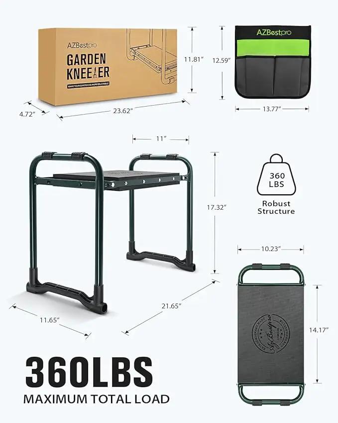 Garden Kneeler and Seat Heavy Duty, Upgraded Foldable Gardening Stool - Widened to 10" Stable Wear-resistant Prevent Knee and Back Pain, Beautiful Logo high-end 2 Large Tool Bags Gift for Women by GreenHaven Gardens