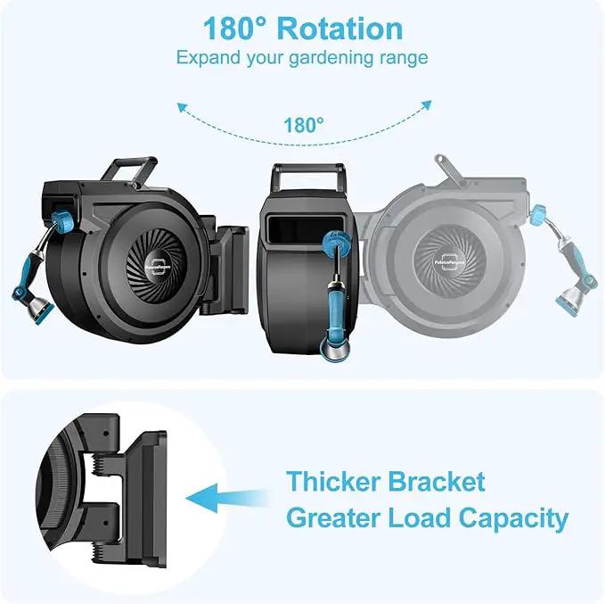 Retractable Garden Hose Reel - 5/8 inch x 60 ft Wall Mounted Hose Reel with 10 Pattern Nozzle & Any Length Lock, Heavy Duty Water Hose Supports Automatic Rewind & 180° Swivel, Black by GreenHaven Gardens