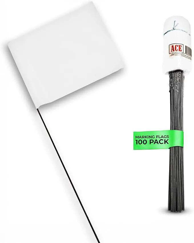 White Flags for Marking Yard - 4x5x15 Inch Invisible Fence Flags for Dogs - 100 Pack - Dog Invisible Fence Training Marker & Boundary Training by GreenHaven Gardens