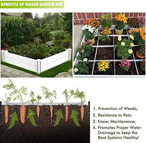 Raised Garden Bed Kit 4'x4' Outdoor Above Ground Planter Box for Growing Vegetables Flowers Herbs, DIY Gardening, Whelping Pen and More, Screwless White Vinyl Garden Bed with Grid by GreenHaven Gardens