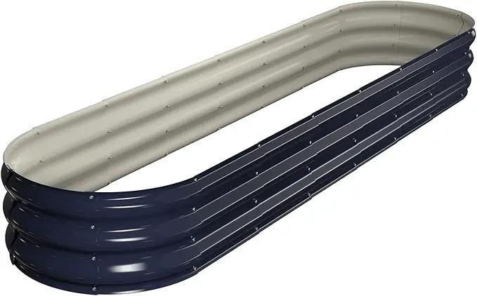 Raised Garden Bed Kit, 8x2x1 ft Galvanized Planter Box Outdoor, Oval Large Metal Raised Beds for Gardening Vegetables Flower Herb (Navy Blue) by GreenHaven Gardens