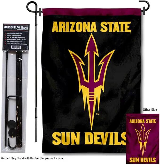 College Flags & Banners Co. Arizona State Sun Devils Black Garden Flag with Pole Stand Holder by GreenHaven Gardens