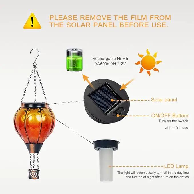 Starsoul Orange Solar Hot Air Balloon Lantern Glass Hot Air Balloon Solar Lantern with Flickering Flame Light Outdoor Solar Hanging Lights Waterproof for Garden Yard Patio by GreenHaven Gardens