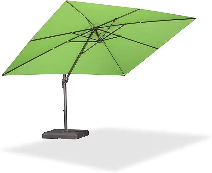 PURPLE LEAF 9' X 11.5' Rectangle Cantilever Umbrella Patio Umbrella Outdoor Aluminum Offset Hanging Umbrella with 360-degree Rotation for Pool Garden Backyard Deck, Green by GreenHaven Gardens