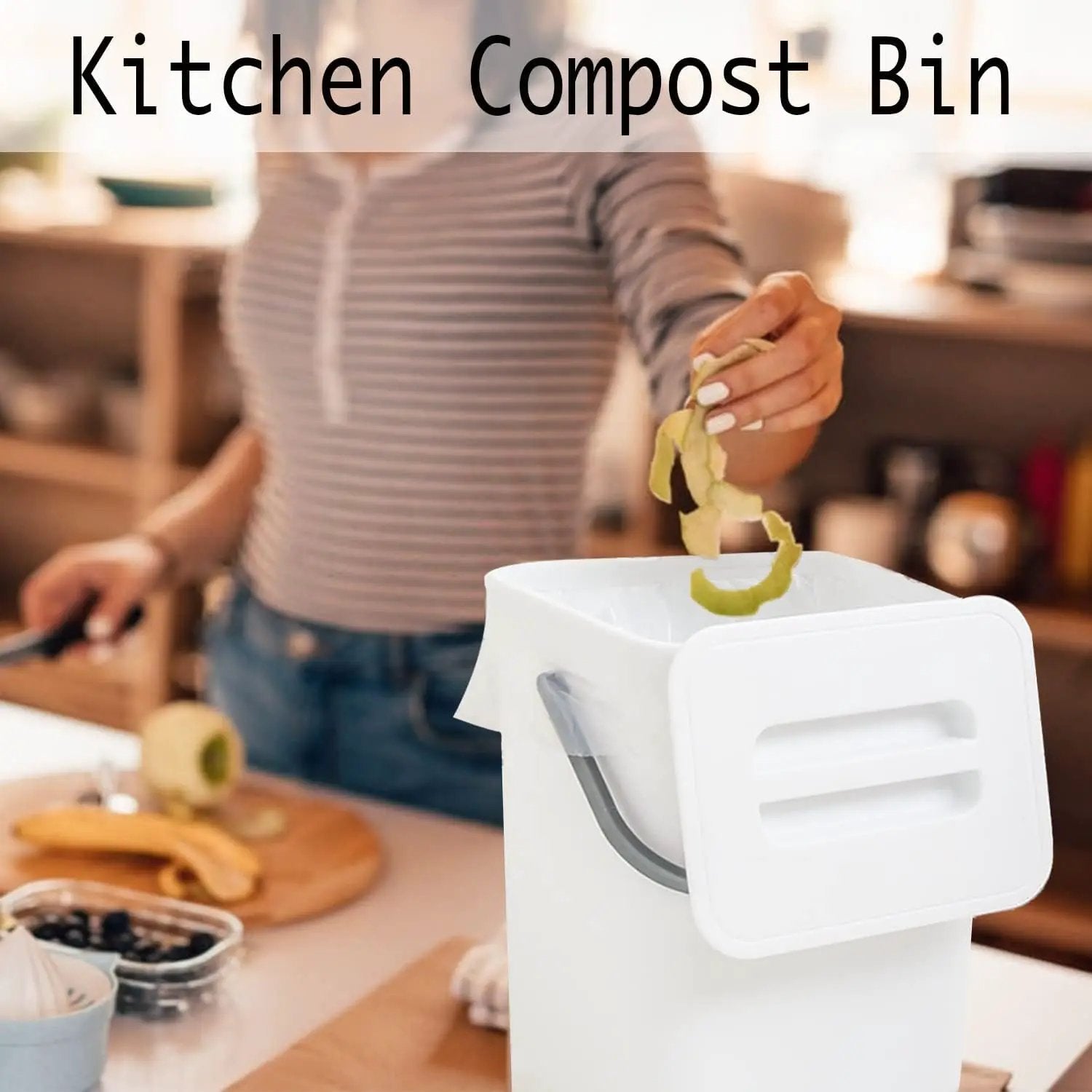 LALASTAR Compost Bin Indoor Kitchen Sealed, Hanging Small Trash Can with Lid Under Sink for Kitchen, Food Waste Bin for Countertop, Mountable Garbage Can for Bathroom, RV, 5L/1.3 Gal, White by GreenHaven Gardens