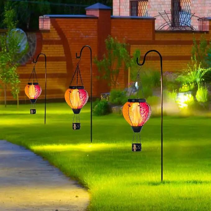 2PCS Solar Hot Air Balloon Lantern with Flame, Handmade Glass Hot Air Balloon Solar Lantern, Outdoor Lanterns Waterproof for Patio, Garden, Porch (Colorful) by GreenHaven Gardens