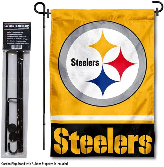 WinCraft Pittsburgh Steelers Gold Garden Flag with Stand Holder by GreenHaven Gardens