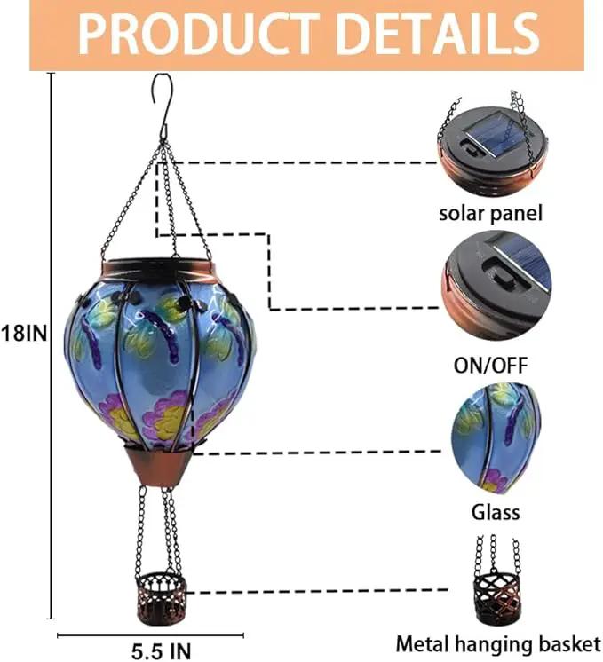 2PC Hot Air Balloon Solar Lantern with 2PC Shepherd Hook, Flickering Flame Hanging Solar Lanterns Outdoor Lights Waterproof Lanterns Decorative Garden Patio Yard Party Decor (Dragonfly) by GreenHaven Gardens