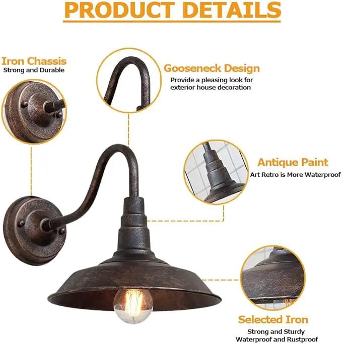 Outdoor Wall Light, 9.8" Iron Art Gooseneck Wall Lanterns, E26 Retro Barn Lights, Indoor and Outdoor Wall Mounted Lighting Waterproof Wall Sconce Light, for Porch, Garage by GreenHaven Gardens
