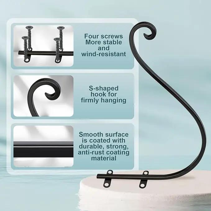 Plant Hangers Outdoor, 4 Pack 16 Inch Plant Hooks with 12 Chains for Wall Metal Plants Hanging Bracket for Bird Feeder, Flower Baskets, Wind Chimes, Lanterns, Indoor Outdoor, Black by GreenHaven Gardens