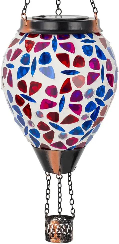 DREAMSOUL Butterfly Mosaic Hot Air Balloon Solar Lantern Hanging Glass Decorative LED Light Solar Lanterns Outdoor Waterproof by GreenHaven Gardens