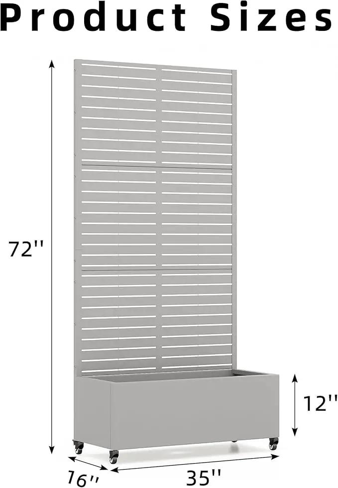 Casaphoria Metal Raised Garden Bed with Trellis and Wheels, 72"x35"x16" Planter Box for Climbing Plants, Vegetables & Vines, Features Drainage Holes and Privacy Screen (Grey-Louvered) by GreenHaven Gardens