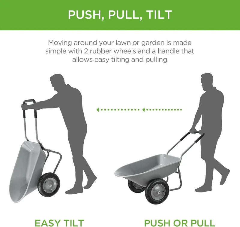 Best Choice Products Dual-Wheel Home Utility Yard Wheelbarrow Garden Cart w/Built-in Stand for Lawn, Gardening, Construction - Gray by GreenHaven Gardens