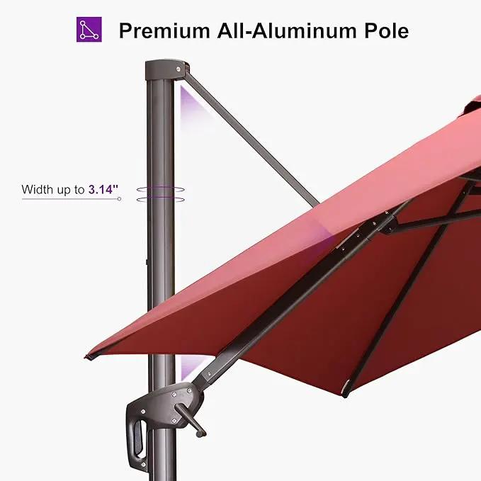 PURPLE LEAF 10' X 13' Patio Cantilever Umbrella Rectangle Umbrella Outdoor with Aluminum Offset Hanging and 360° Rotation for Pool Garden Deck Patio, Brick Red by GreenHaven Gardens