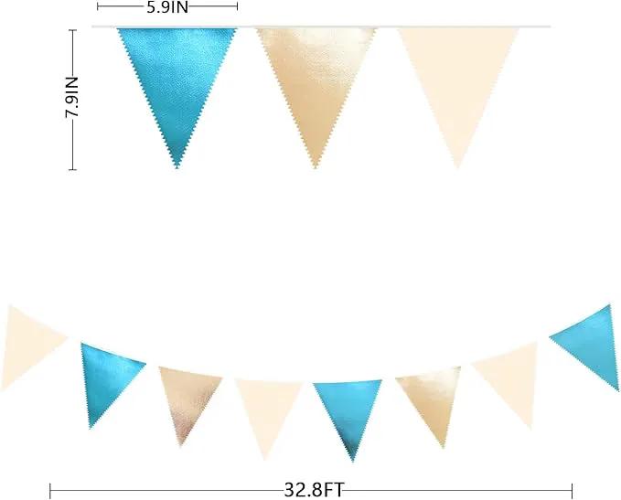 Champagne Gold Sky Blue Beige Decorations Metallic Fabric Triangle Pennant Banner Bunting Flag Garland for Birthday Baby Shower Engagement Wedding Graduation Bridal Shower Party Decorations Supplies by GreenHaven Gardens